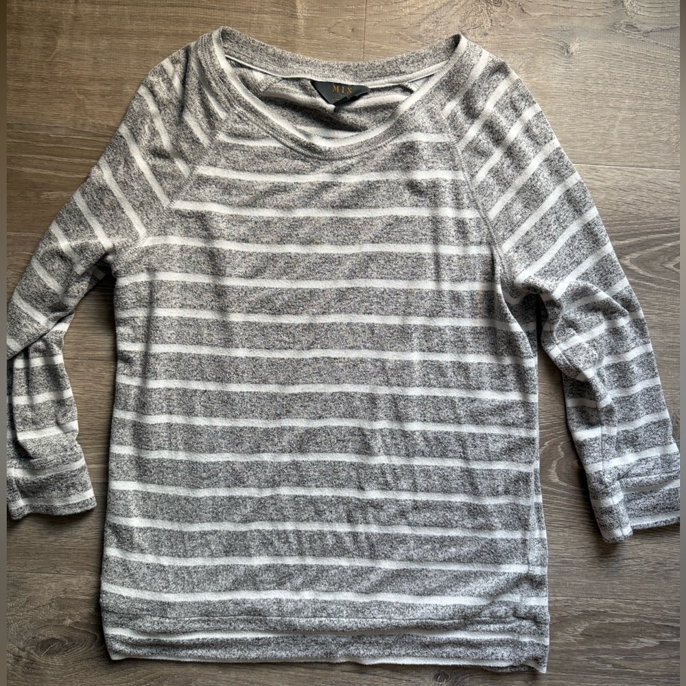 Gray Striped Long Sleeve Top